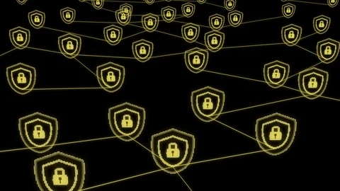 Data security lock symbols connected moving web Stock Footage 120005231