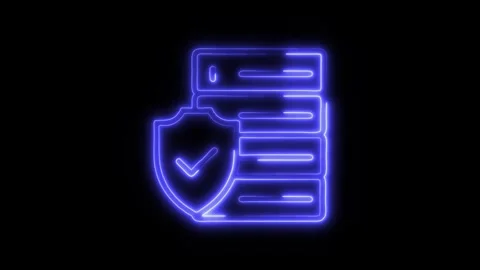 Data Security Outline Icon in HD Video Neon Animation  Technology and Priva 库存影片 304375039