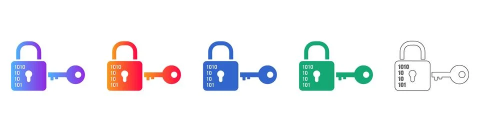 Data Security Padlock Icon Set, Cybersecurity Graphics Stock Illustration