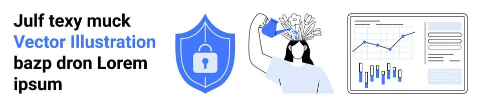 Data Security, Personal Growth, and Analytical Insights for Web and Digital.. Illustrazione stock