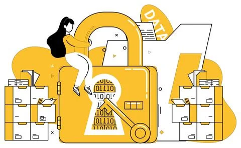 Data security. Protecting data is like securing vault confidentiality in cy.. イラスト素材