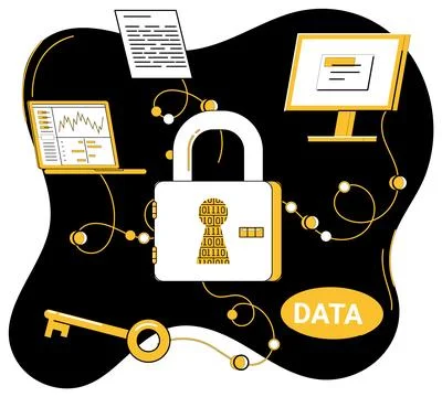 Data security. Protecting data is synonymous with securing heart business o.. Stock Illustration