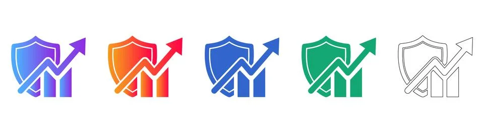 Data Security Protection Growth Chart Icon Set Stock Illustration