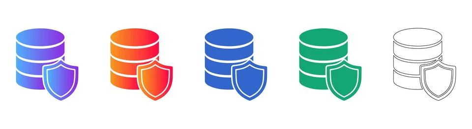 Data Security Protection Icons Set in Gradient and Outline Styles Stock Illustration