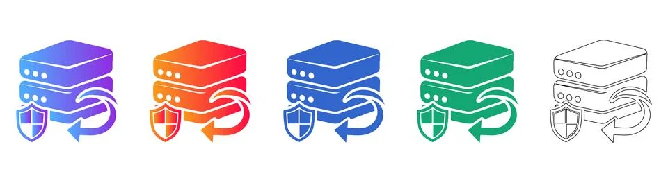 Data Security Protection Server Icon Set Illustrazione stock