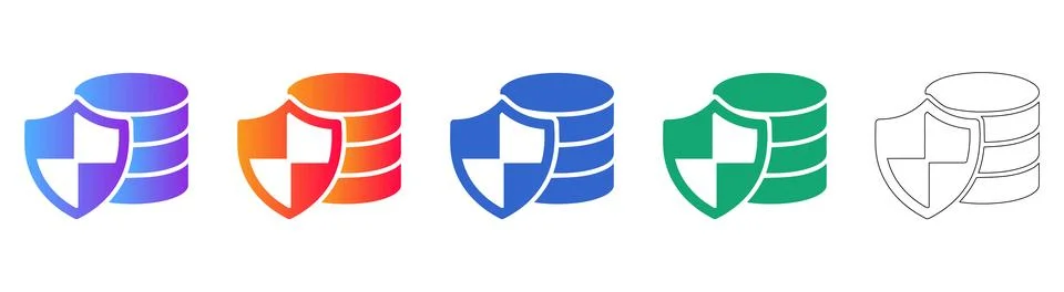 Data Security Protection Shield and Server Storage Icon Set イラスト素材