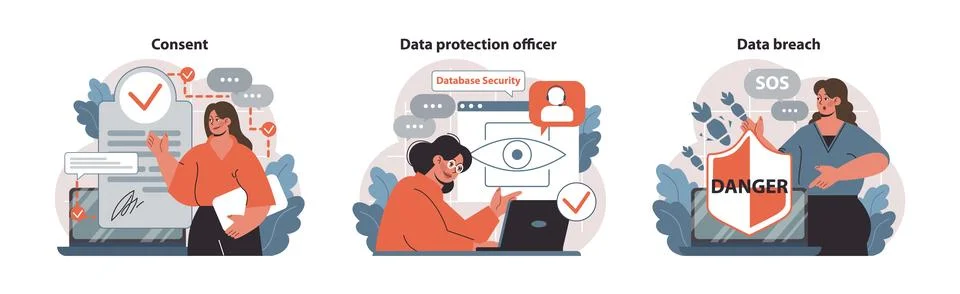 Data Security set. Flat vector illustration Stock Illustration