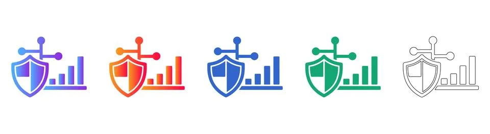 Data Security Shield and Graph Icons 库存插图