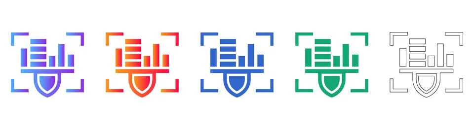 Data Security Shield Bar Chart Icon Set Illustrazione stock