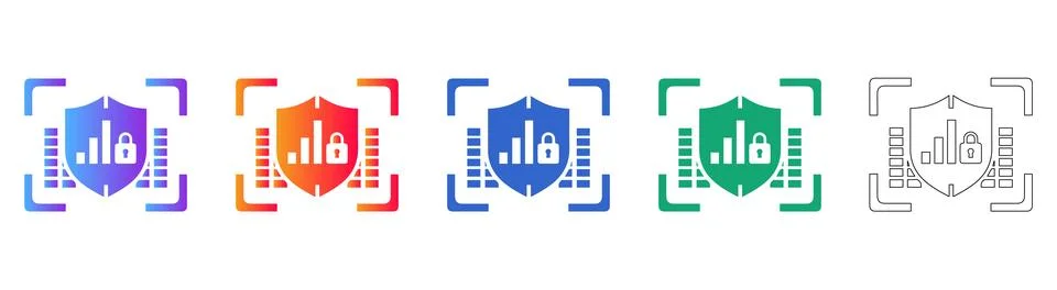 Data Security Shield Graph Icons Stock Illustration