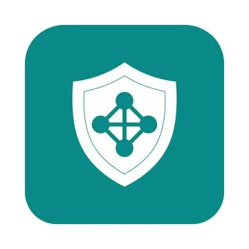 Data security shield icon featuring teal background with geometric network .. Stock Illustration