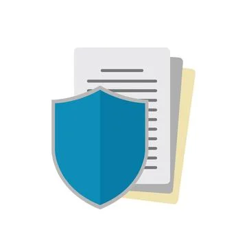 Data security shield icon protecting private document pages Stock Illustration