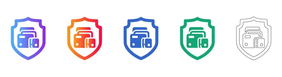 Data Security Shield Icon Set in Gradient and Line Styles Stockillustratie
