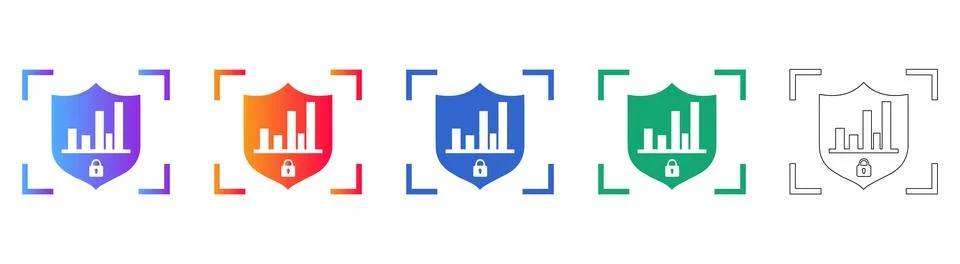 Data Security Shield Icon Set Illustrazione stock