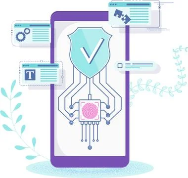 Data security. Shield on the mobile phone screen. Illustrazione stock