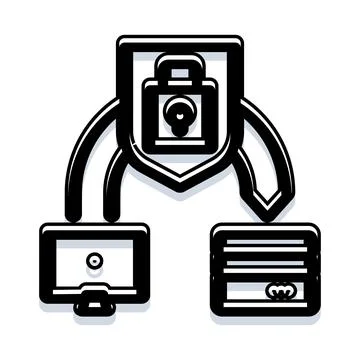 Data security shield protecting digital information flow 库存插图
