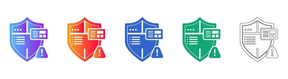 Data Security Shield with Warning Alert Icon Illustration 스톡 일러스트