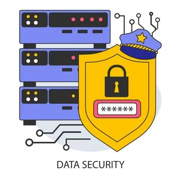 Data security. Shielded servers and encrypted access points. Secure data Stock Illustration