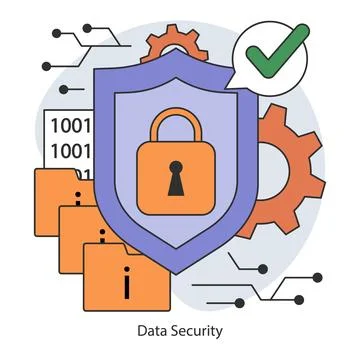 Data security. Shielded servers and encrypted files and verified access. Stock Illustration