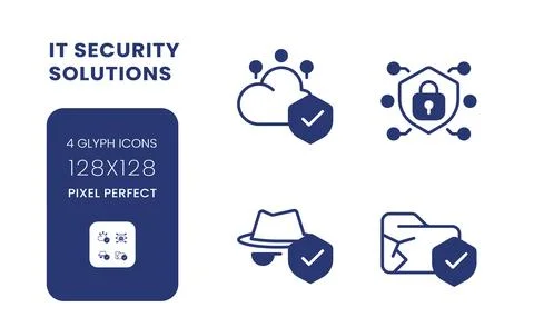 Data security solutions black solid desktop icons pack Stock Illustration