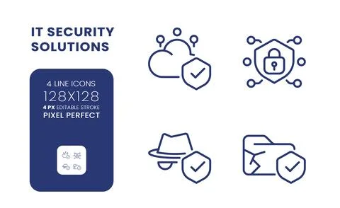 Data security solutions linear desktop icons set Stock Illustration