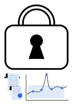 Data Security Symbol with Lock Icon, Graph, and Document Elements Highlight.. 스톡 일러스트