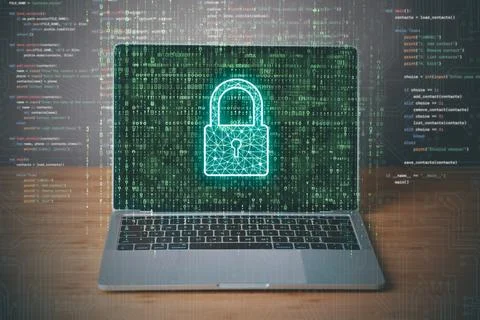 Data Security system concept, Business man use laptop with security icon sc.. Stock Photos