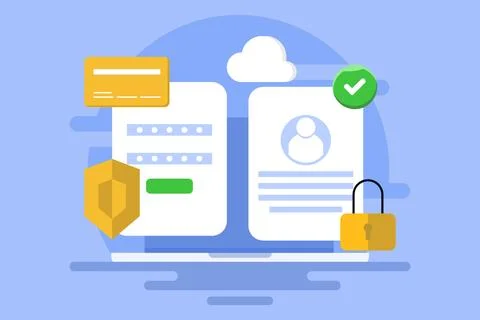 Data security system concept, Protecting data from cyber attacks, hacking. Stockillustratie