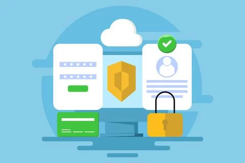 Data security system concept, Protecting data from cyber attacks, hacking. 스톡 일러스트