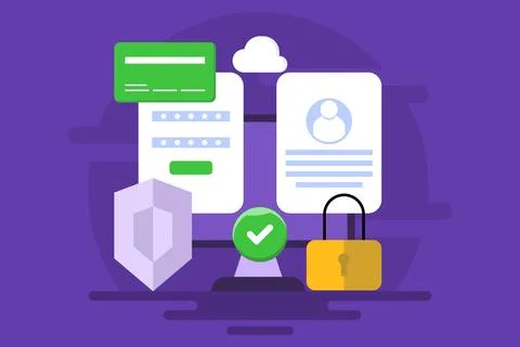 Data security system concept, Protecting data from cyber attacks, hacking. 스톡 일러스트