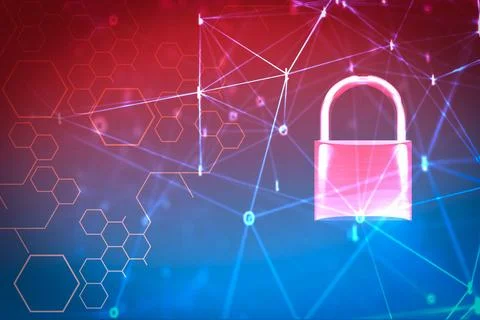 Data security systems computer with locked padlock for protect crime by an .. Stock-Illustration