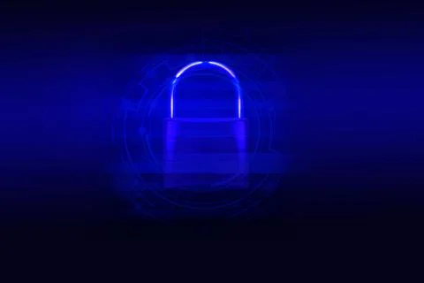 Data security systems computer with locked padlock on blue dark for protect c Stock-Fotos