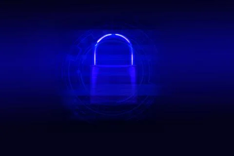 Data security systems computer with locked padlock on blue dark for protect.. Foto stock