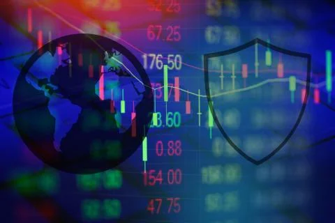 Data security systems computer with shield and global communication secure da Stock Photos