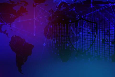 Data security systems computer with shield on data network and world map fo.. Stock Photos