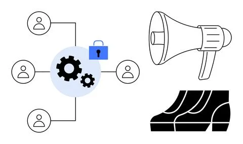 Data security, team collaboration, workflow solutions, digital networking, on Stock Illustration