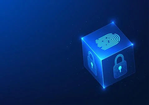 Data Security Technology Cube box with lock and fingerprint scanner conveys.. Stockillustratie