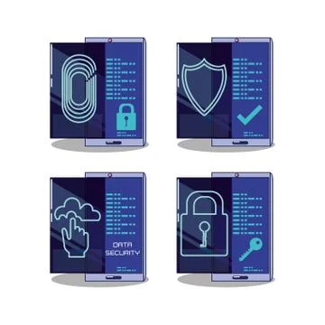 Data security technology set icons Stock Illustration