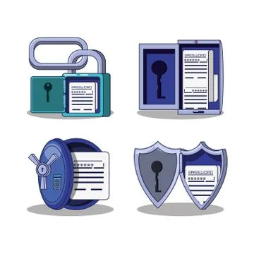 Data security technology set icons Stock Illustration
