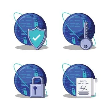 Data security technology set icons Illustrazione stock
