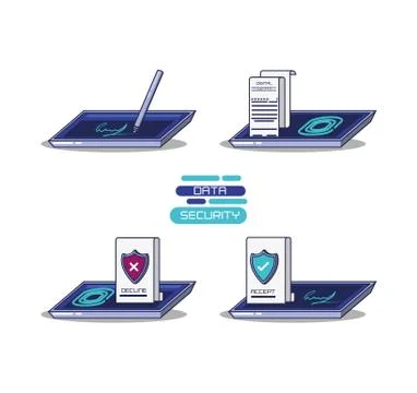 Data security technology set icons Stock Illustration