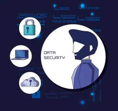 Data security technology set icons Stock Illustration