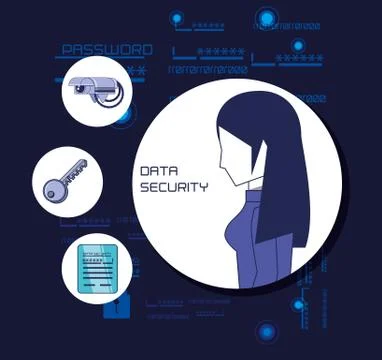 Data security technology set icons Stock Illustration