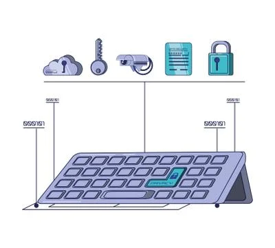 Data security technology set icons Illustrazione stock