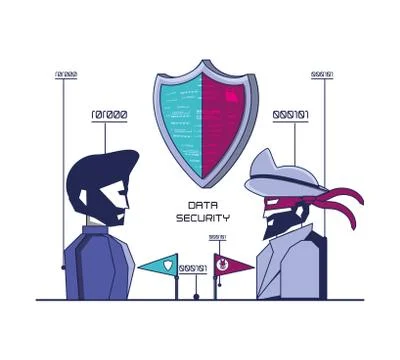 Data security technology set icons Illustrazione stock