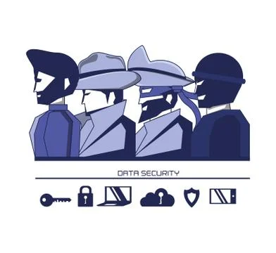 Data security technology set icons Stock Illustration