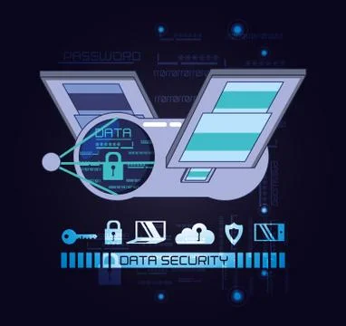 Data security technology set icons Stock Illustration
