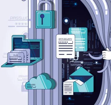 Data security technology set icons Stock Illustration