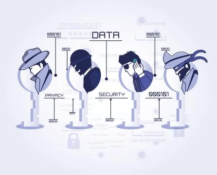 Data security technology set icons Illustrazione stock