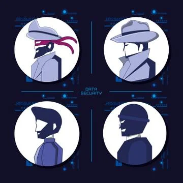 Data security technology set icons Stock Illustration